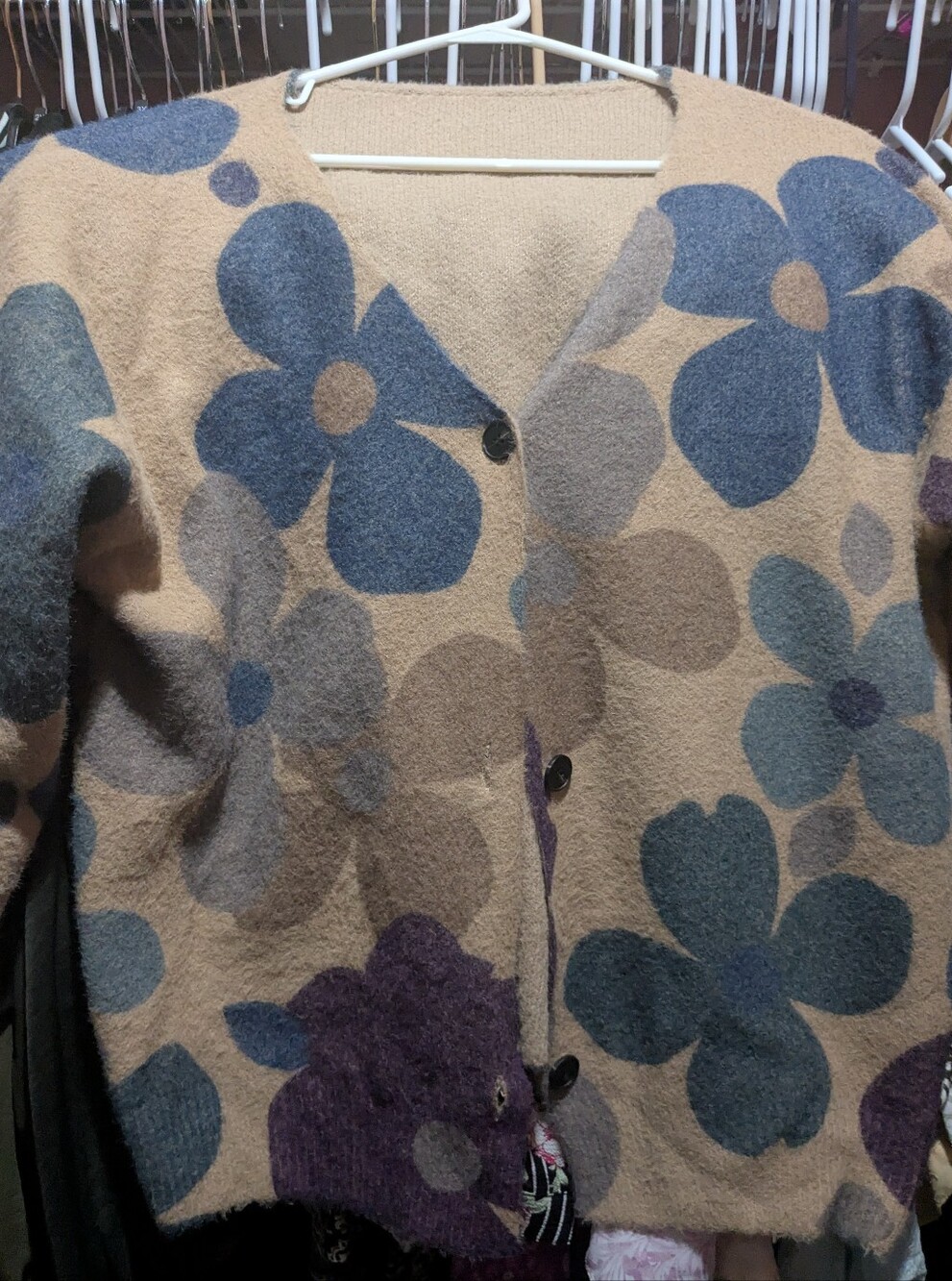 Women's Beige Floral Button-Front Coatigan